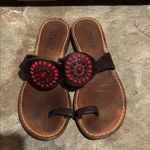 Franco Sarto Brown Sandals with Red Embellishments